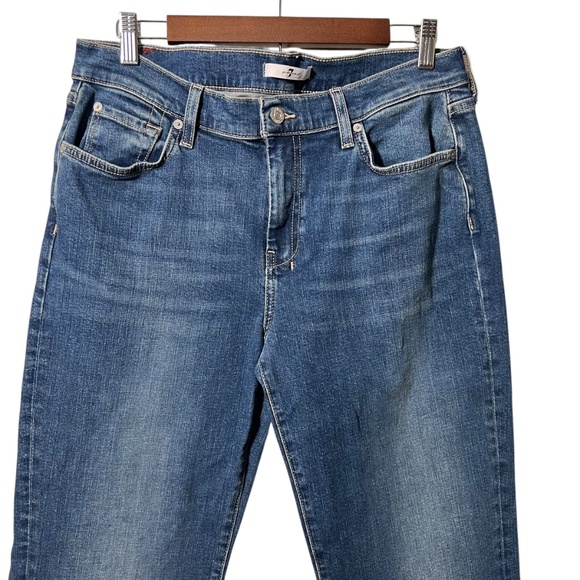 7 For All Mankind Dojo New York Dark Wide Leg Jeans Blue Flare High Rise 32 - Picture 4 of 12